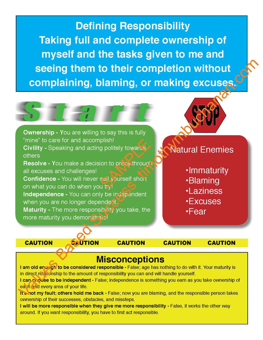 Values Based Success sample lesson on Responsibility, page 3 of 8