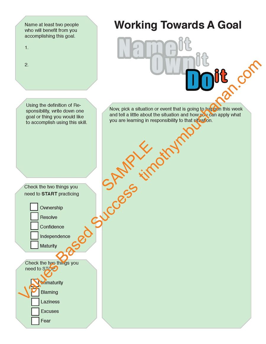 Values Based Success sample lesson on Responsibility, page 6 of 8