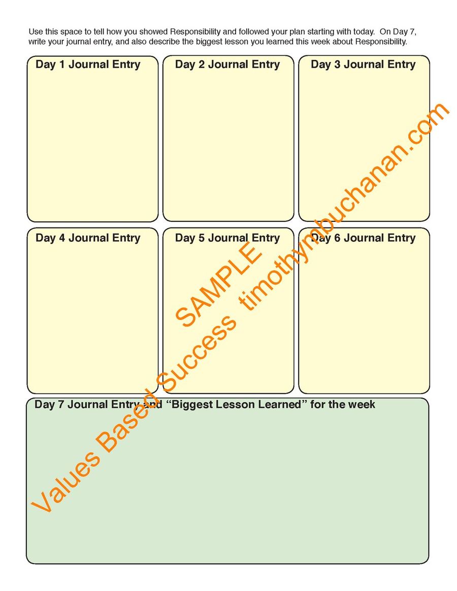 Values Based Success sample lesson on Responsibility, page 7 of 8