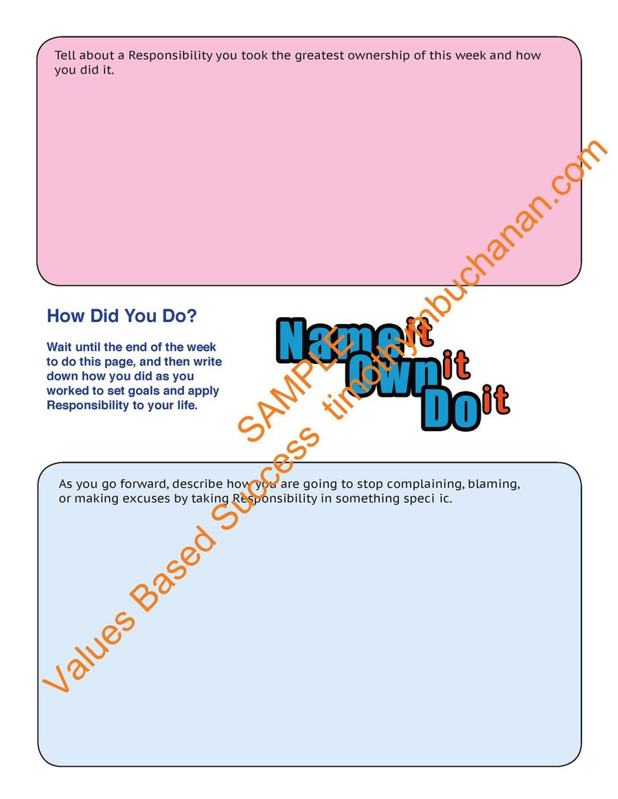Values Based Success sample lesson on Responsibility, page 8 of 8